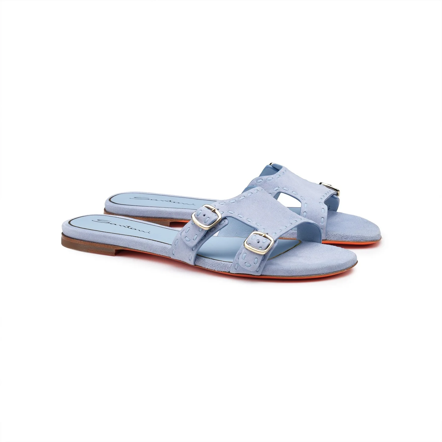 Women's light blue leather Didi slide sandal - 1