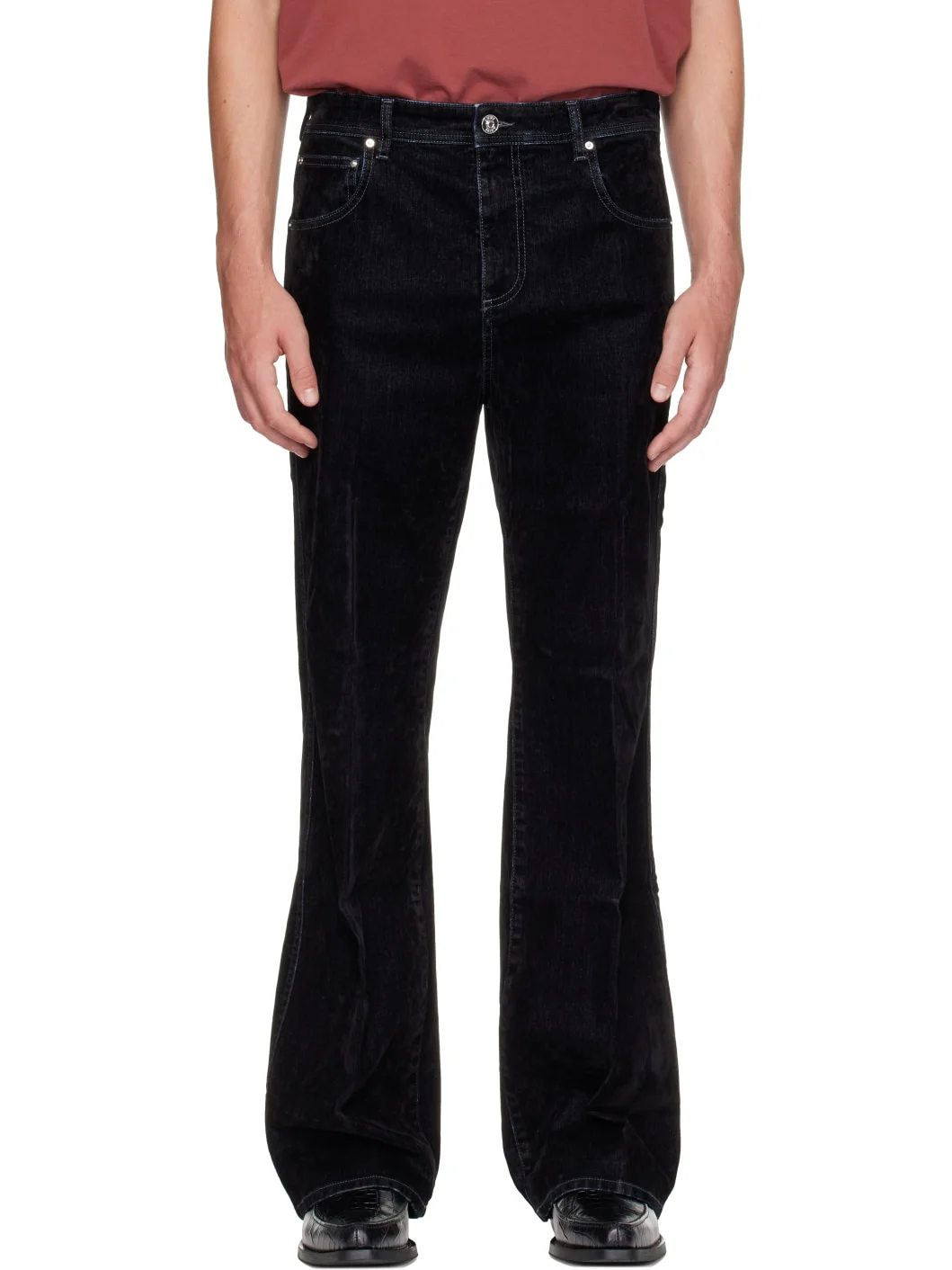 Black Vintage Cut Flock Denim Jeans - 1