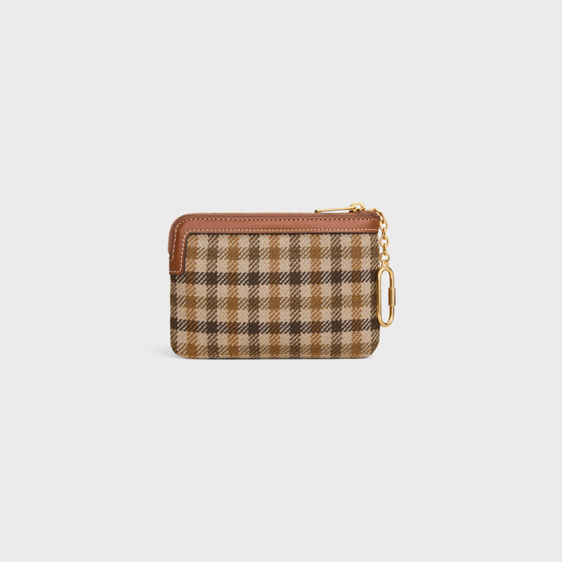 Coin And Card Pouch in TARTAN TEXTILE AND CALFSKIN 3