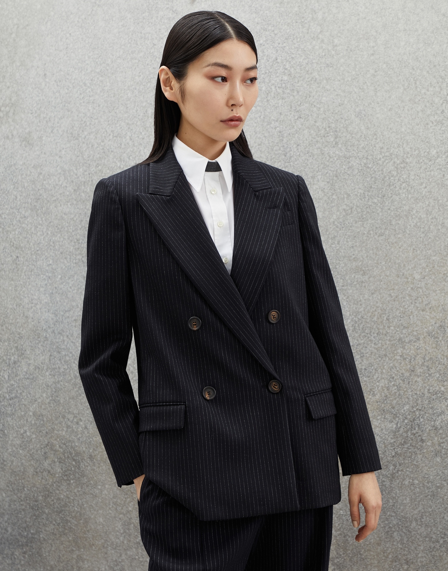 Comfort virgin wool pinstripe blazer with monili - 1