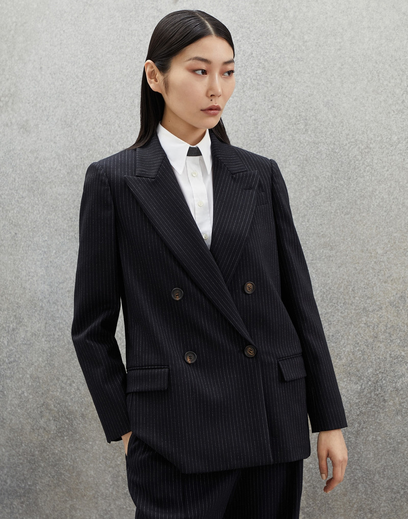 Comfort virgin wool pinstripe blazer with monili 1