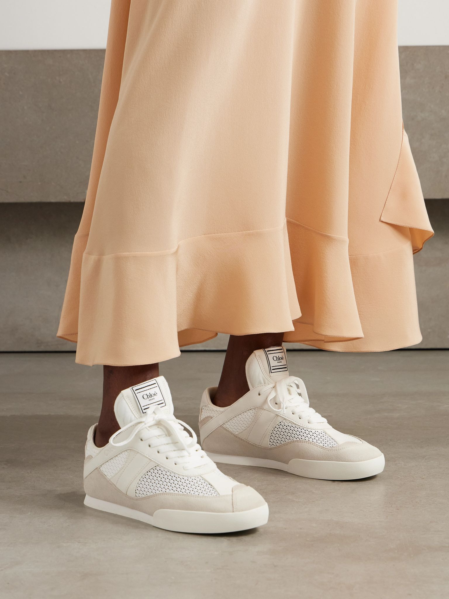 Kick suede, mesh and leather sneakers Cream - 2