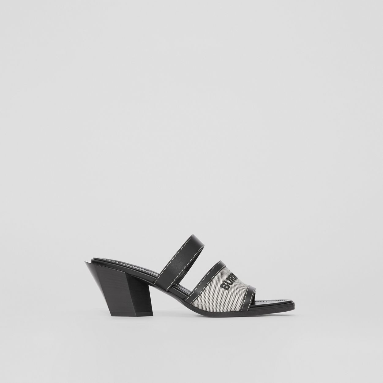 Logo Print Canvas and Leather Mules - 1
