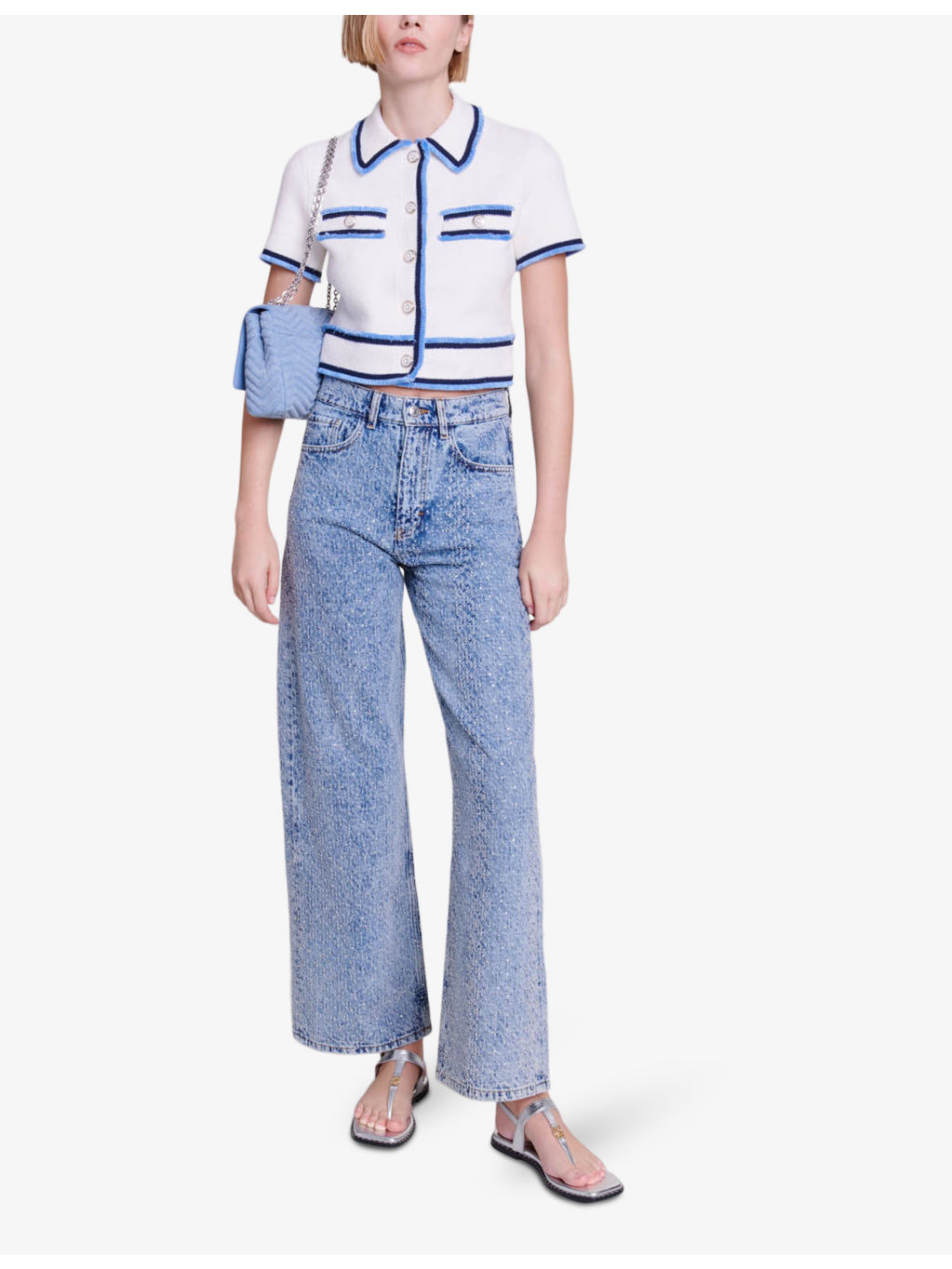 Rhinestone-embellished wide-leg denim jeans - 2