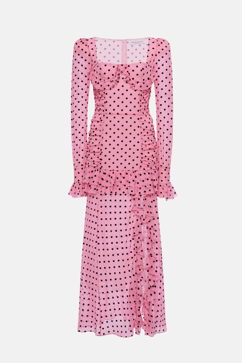 FLOCKED POLKA DOT SILK GEORGETTE DRESS WITH VOLANT 1