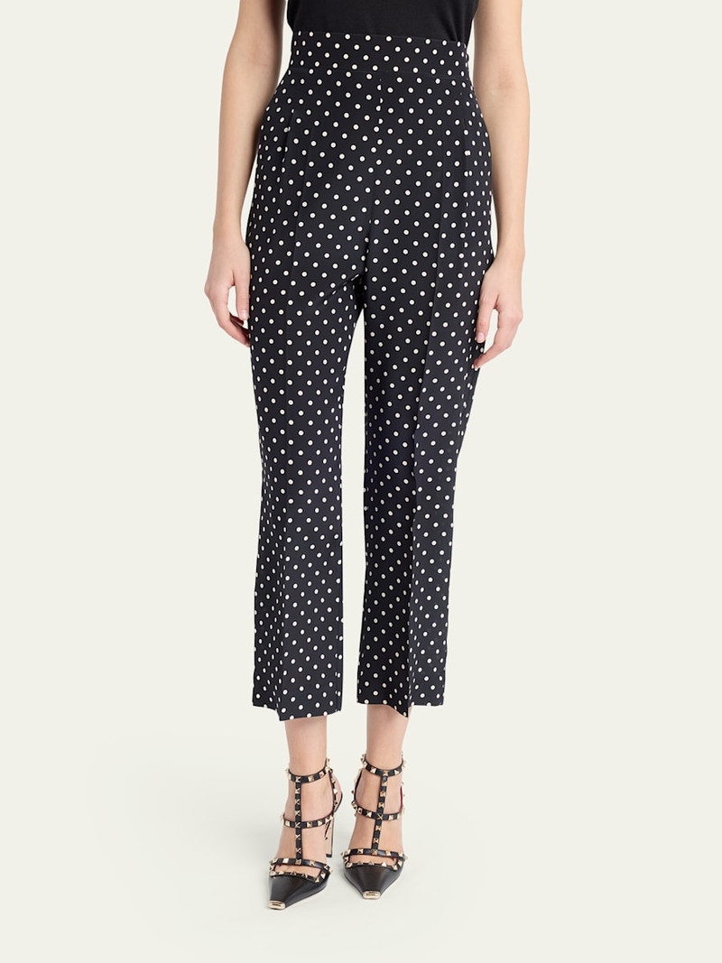 Polka-Dot Silk Straight-Leg Ankle Pants 4