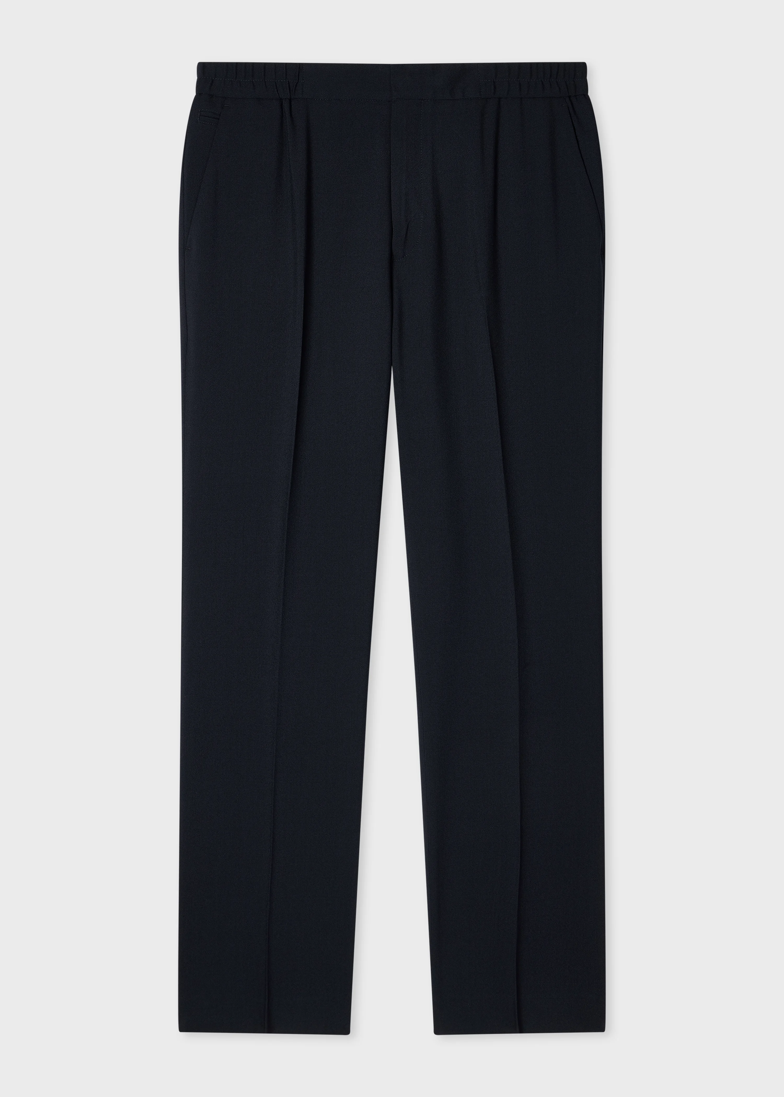 Navy Two-Ply Hopsack Wool Elasticated-Waist Trousers - 1