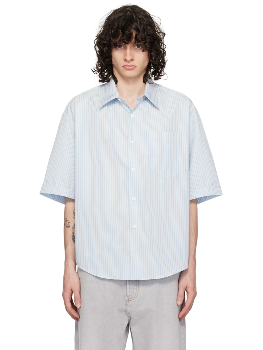 Blue & Off-White Stripe Shirt - 1