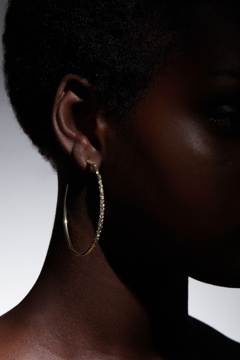 KAREN MILLEN Hand Set European Crystal Sprinkle Large Hoop Earrings outlook