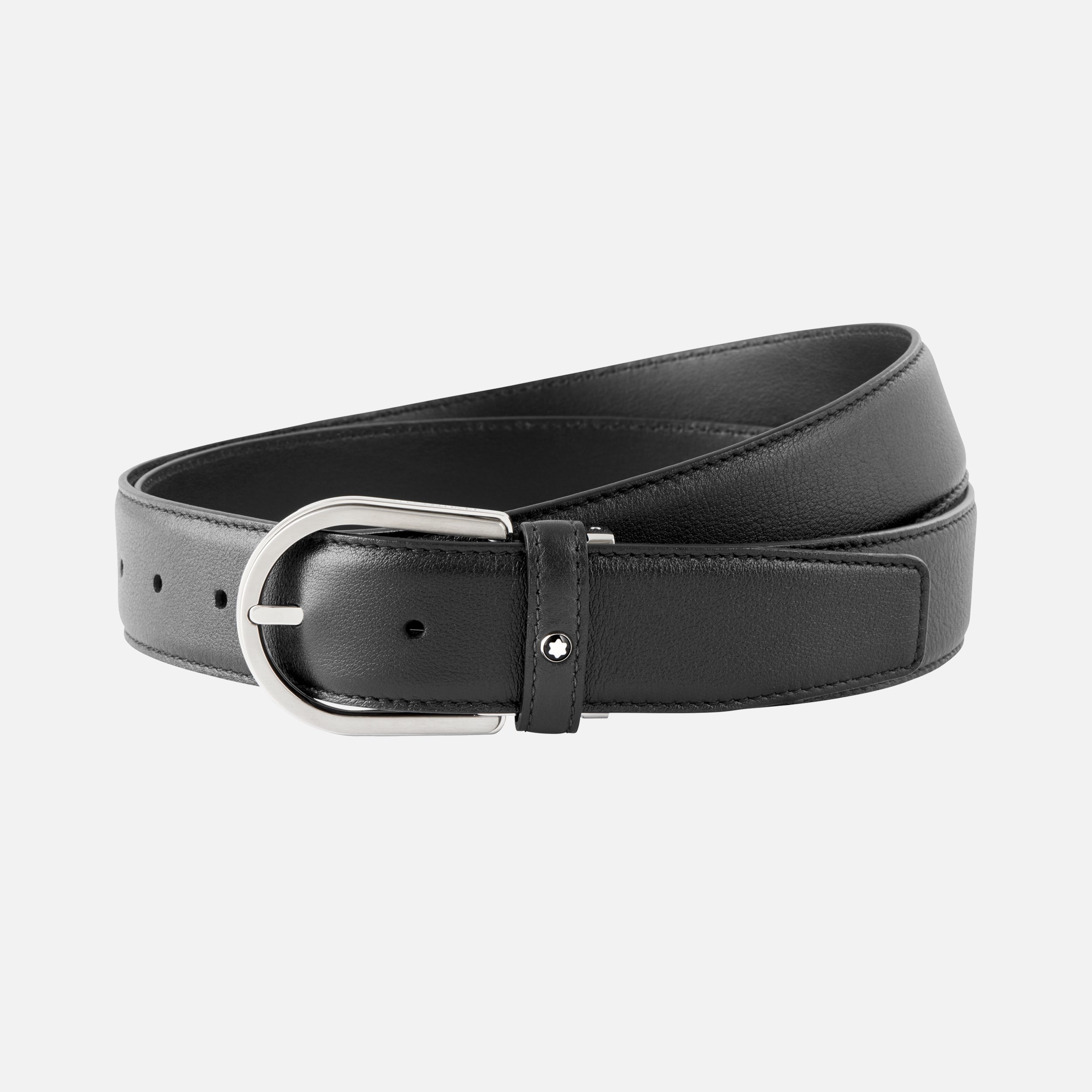 Horseshoe buckle gray 35 mm leather belt - 1