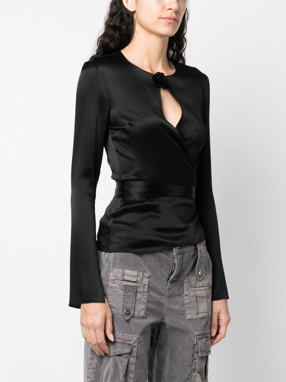 floral-appliqué wraparound blouse - 3