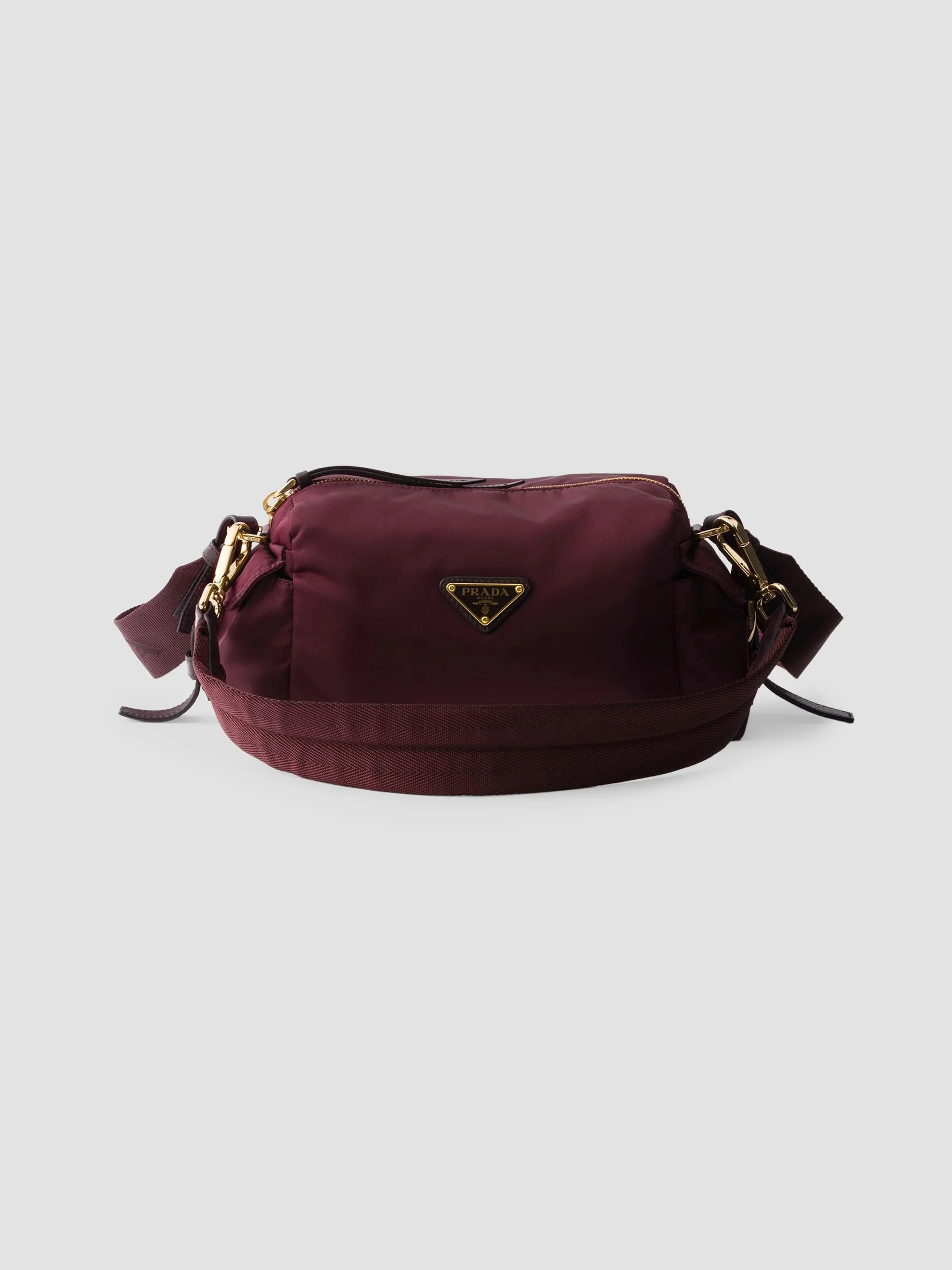 Women's Explore Small Re-Nylon and Leather Shoulder Bag - Dark Red - 1