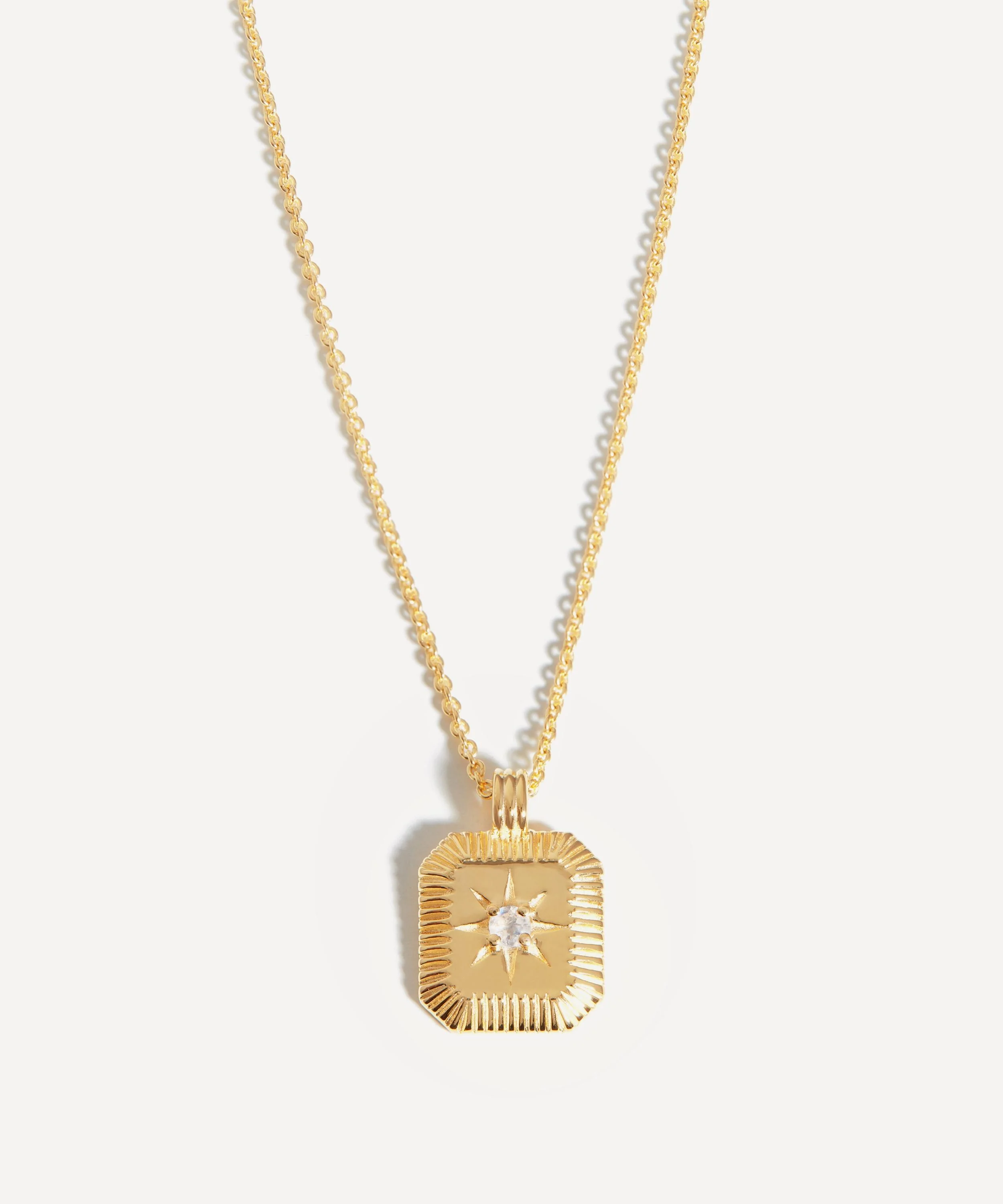 18ct Gold-Plated Vermeil Silver Engravable June Birthstone Star Ridge Pendant Necklace - 1