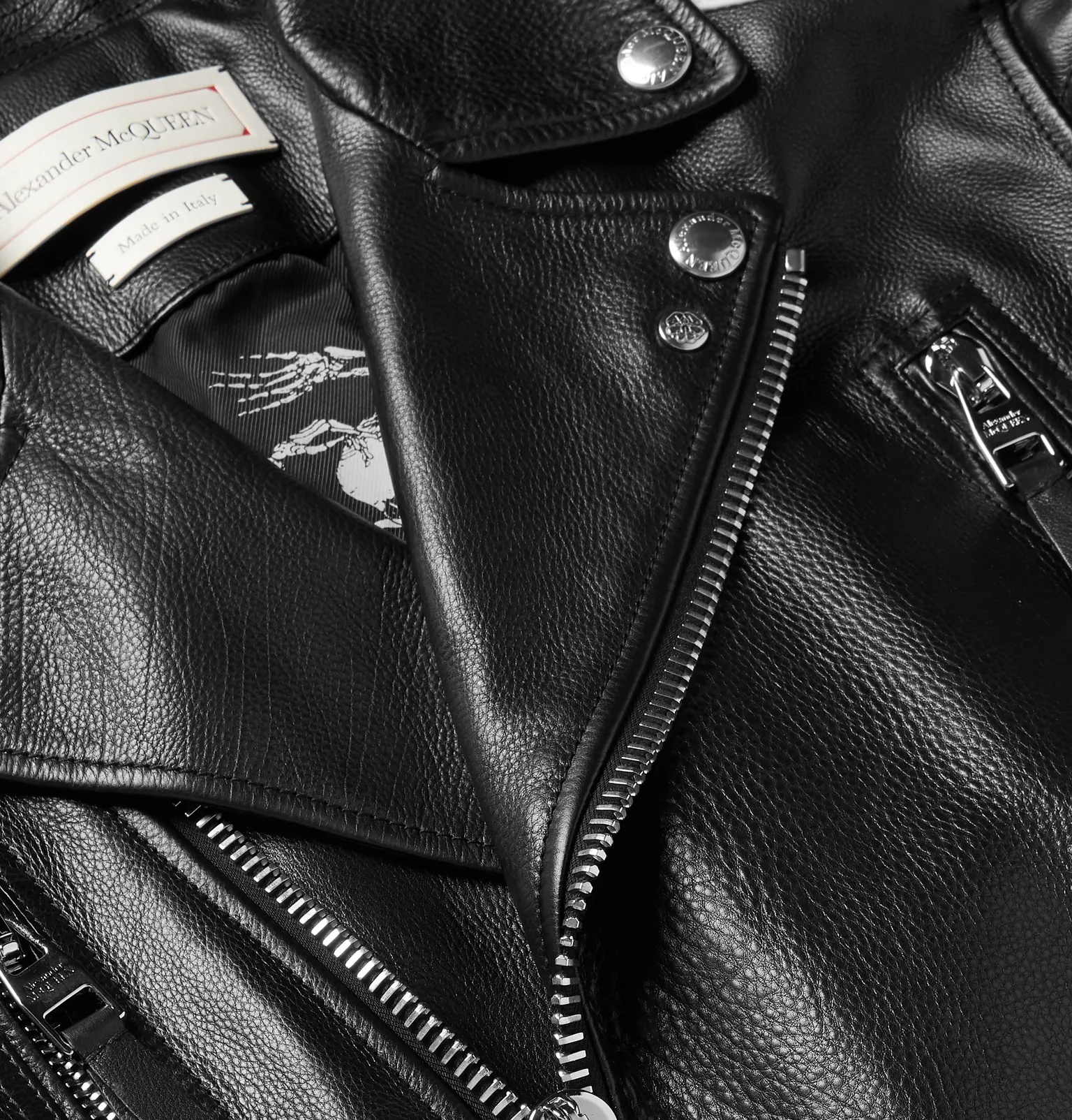 Color-Block Full-Grain Leather Biker Jacket - 6