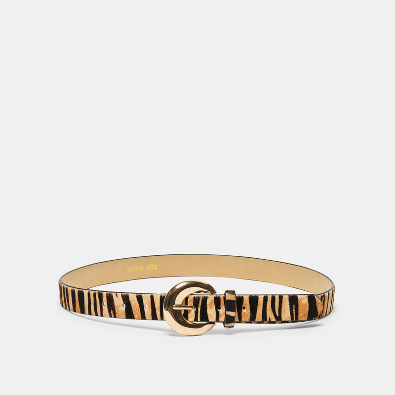 CHUNKY CURVED BUCKLE BELT TAN ZEBRA 1