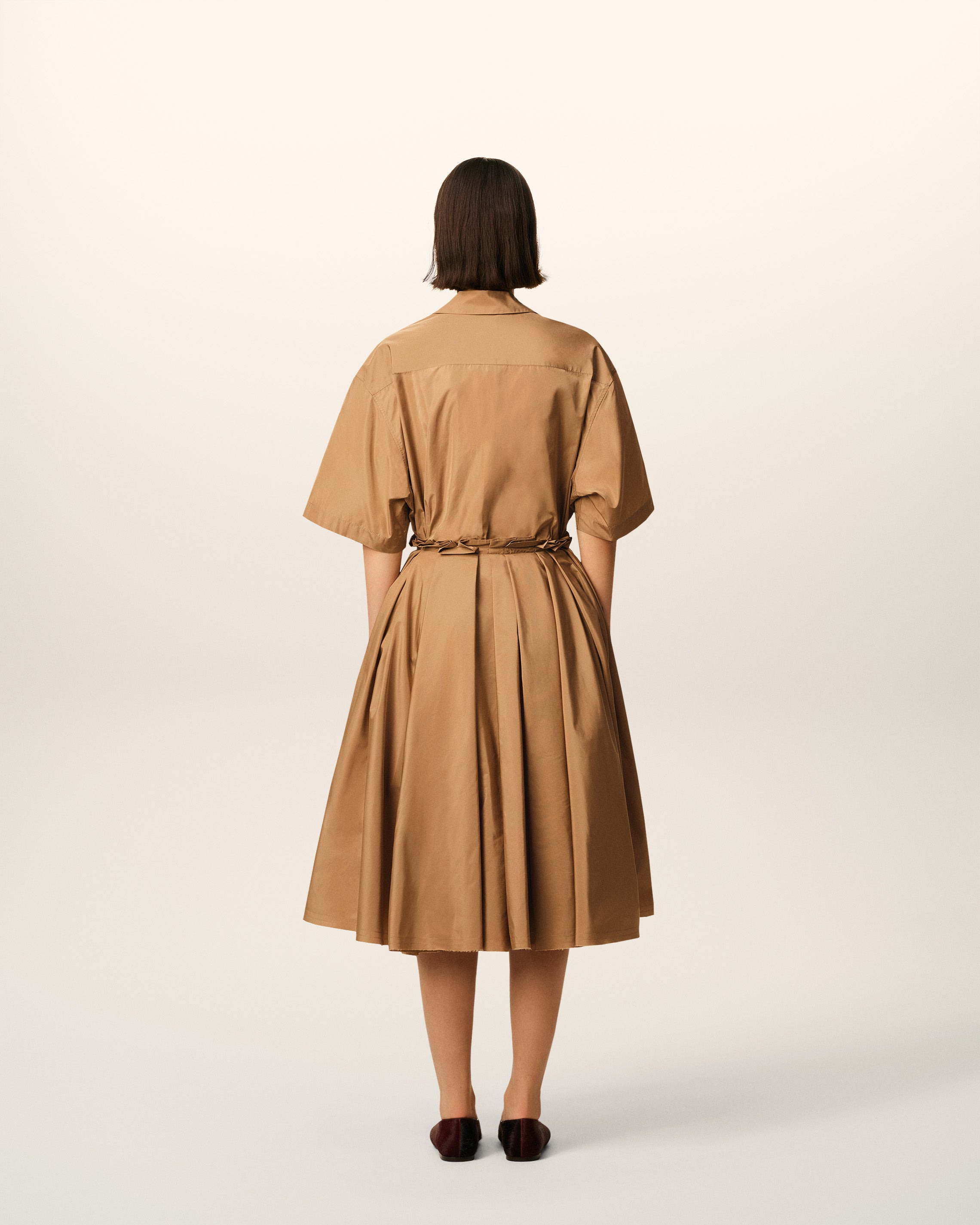 BROWN TAFFETAS MIDI COROLLA SKIRT - 4