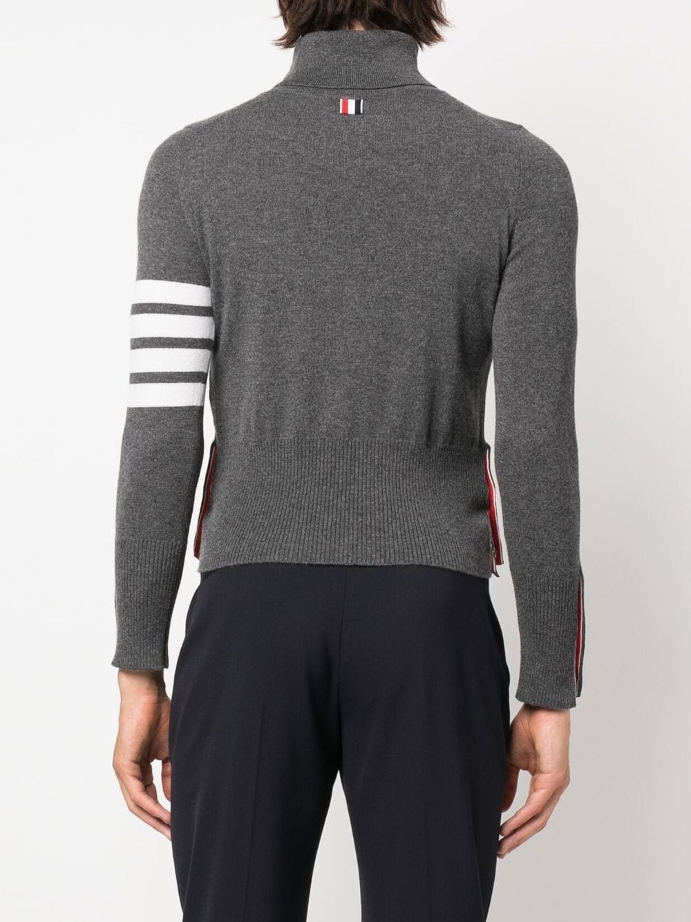 CLASSIC TURTLE NECK PULL OVER WITH WHITE 4-BAR STRIPE IN CASHMERE - 4