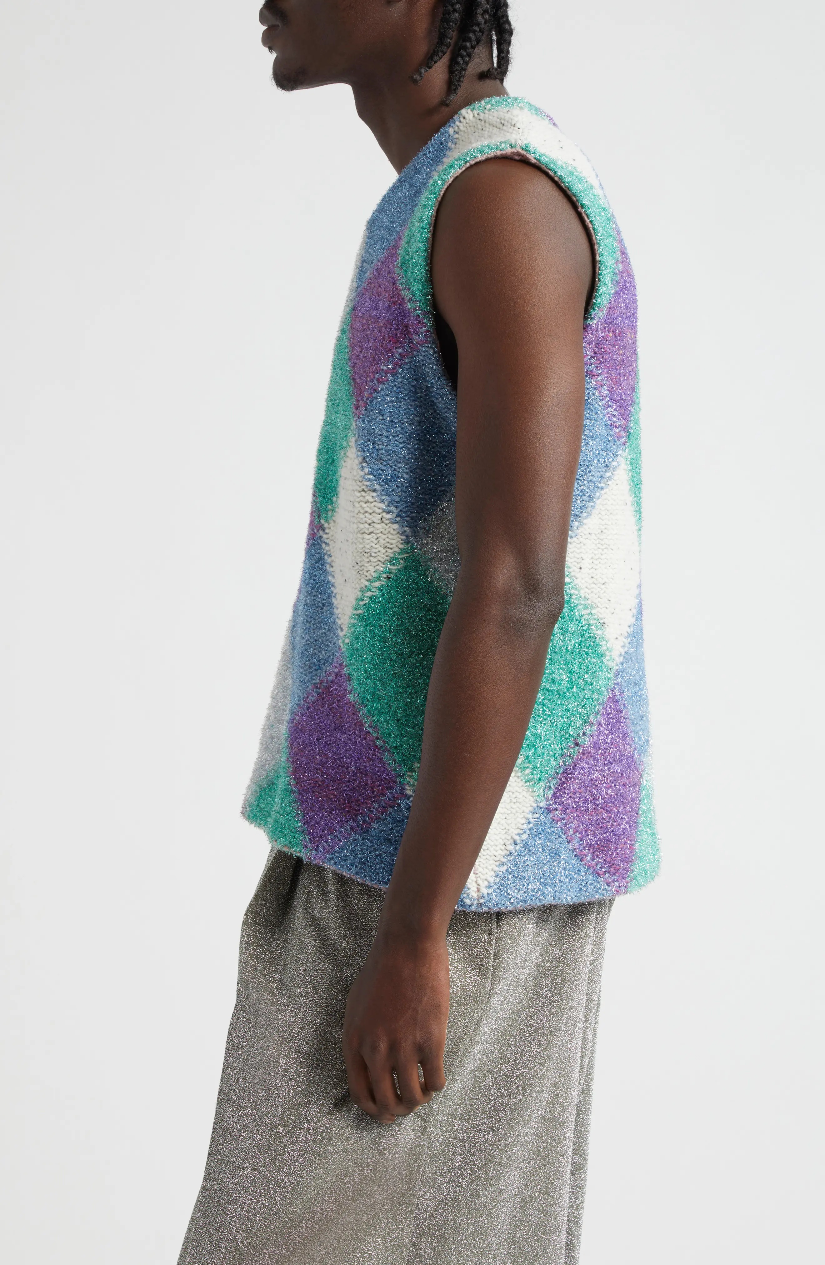 ERL Gender Inclusive Metallic Argyle Sweater Vest | nordstrom 