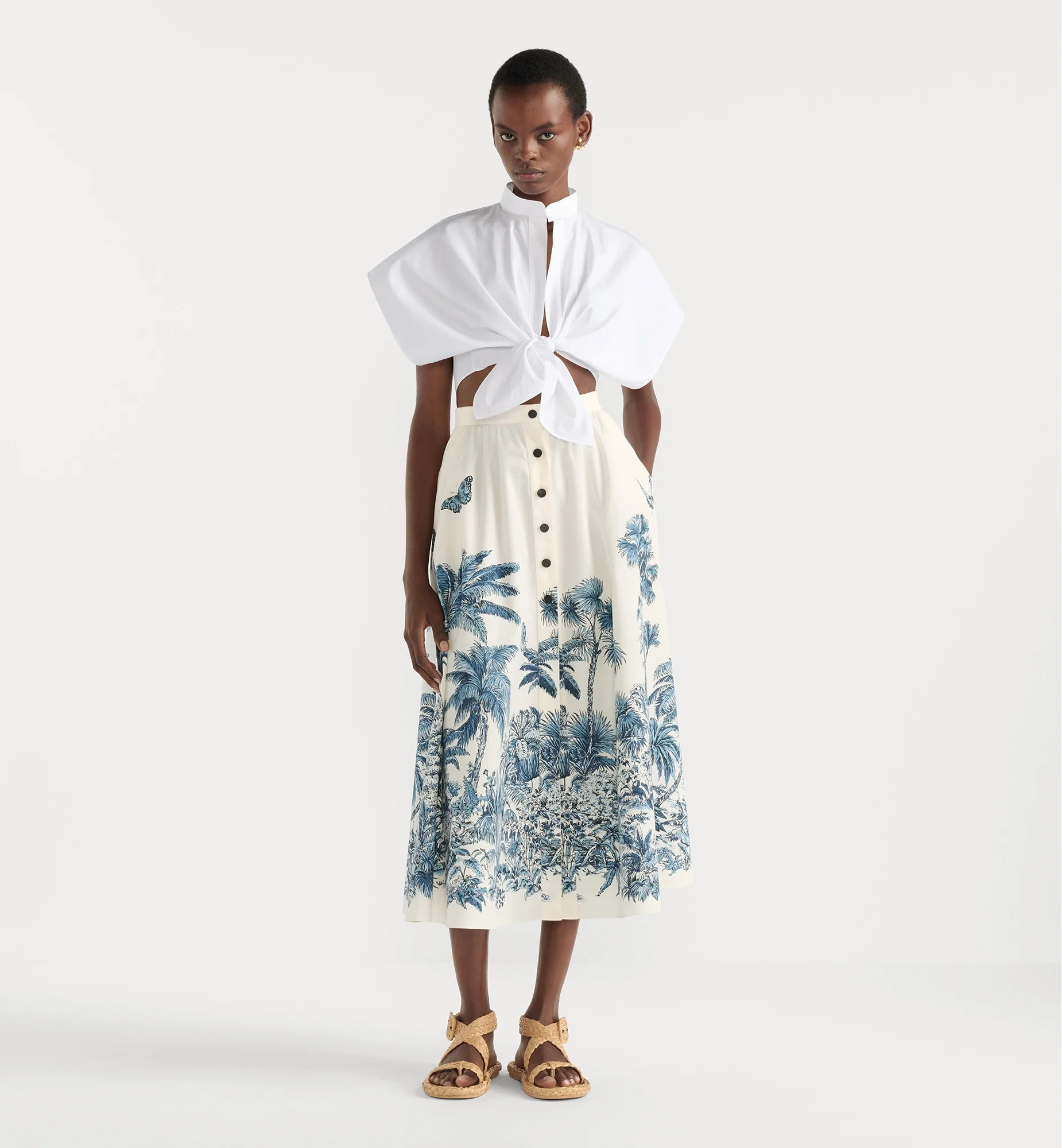Dior Dioriviera Mid-Length Flared Skirt - 541J93A3A91_X0860 | REVERSIBLE