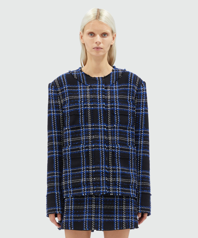 MSGM Cotton tweed black tartan jacket outlook