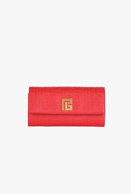 Red debossed leather chain 1945 wallet with Balmain monogram - 1