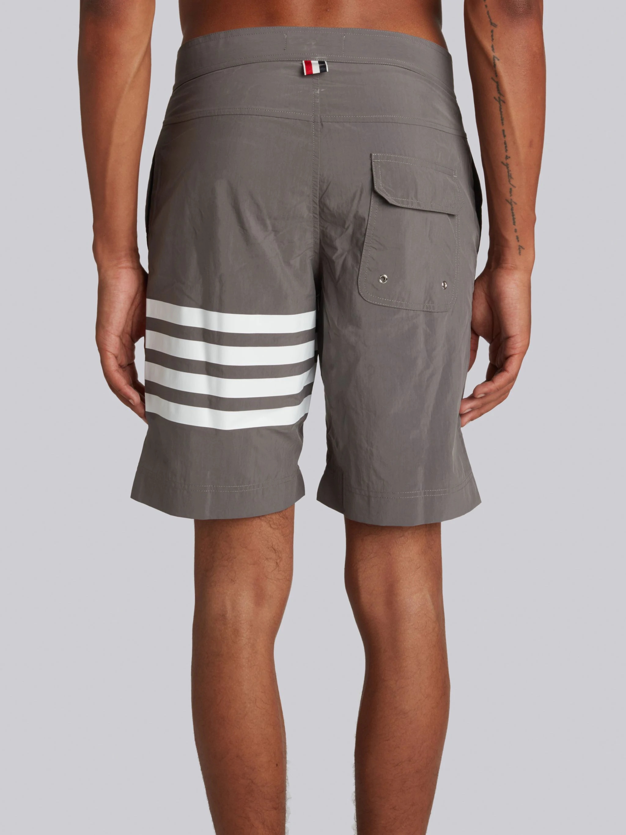 Board Short With Printed 4-Bar In Grey Brushed Finish Swim Tech - 3