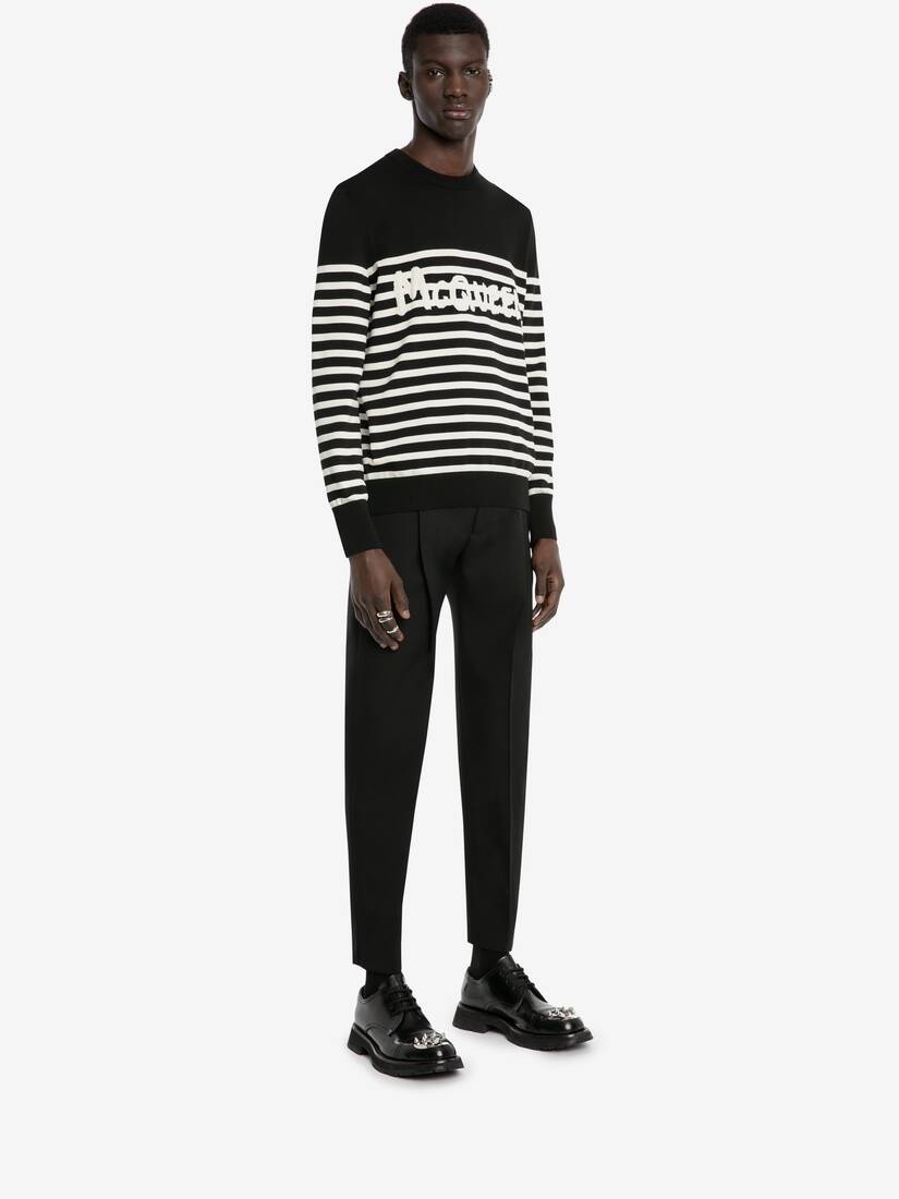 Mcqueen Graffiti Striped Sweatshirt in Black/ivory - 3