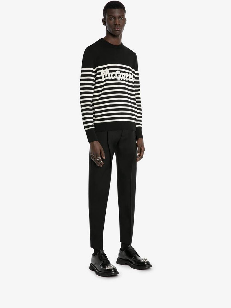 Mcqueen Graffiti Striped Sweatshirt in Black/ivory 3