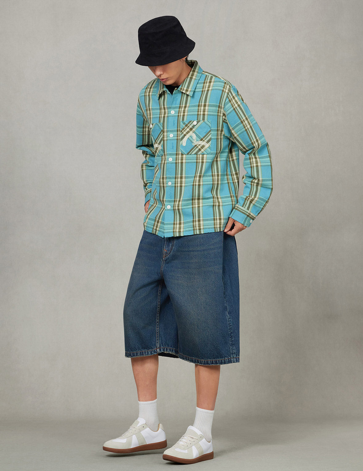 Seagull Print Relax Fit Plaid Flannel Shirt - 8