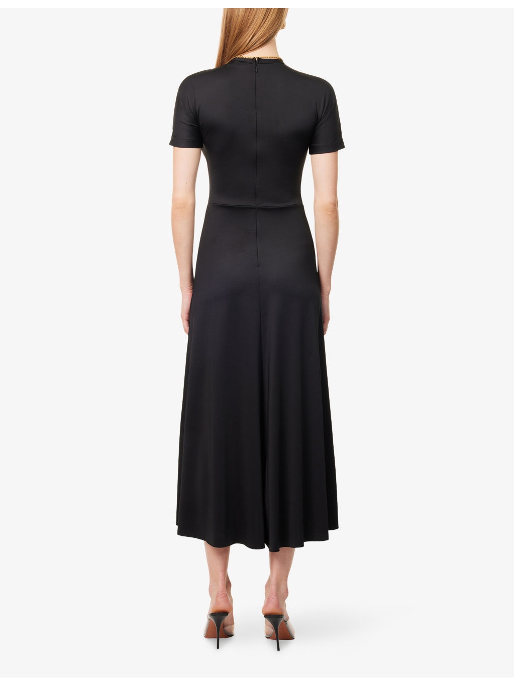 Gathered Short-Sleeve Stretch-Woven Midi Dress - 4