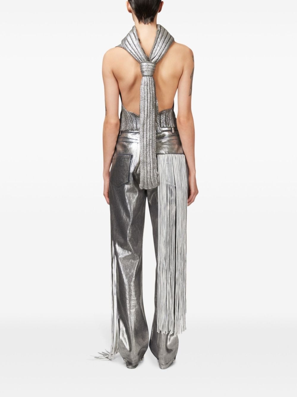 metallic fringed straight-leg jeans - 4