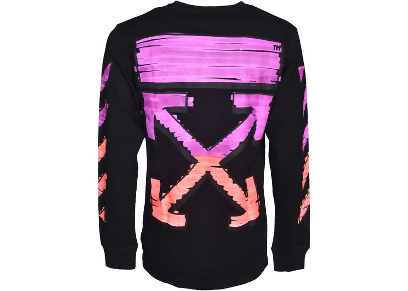 Off-White OFF-WHITE Diagonal Striped Marker Long Sleeve T-shirt Black Fuchsia outlook