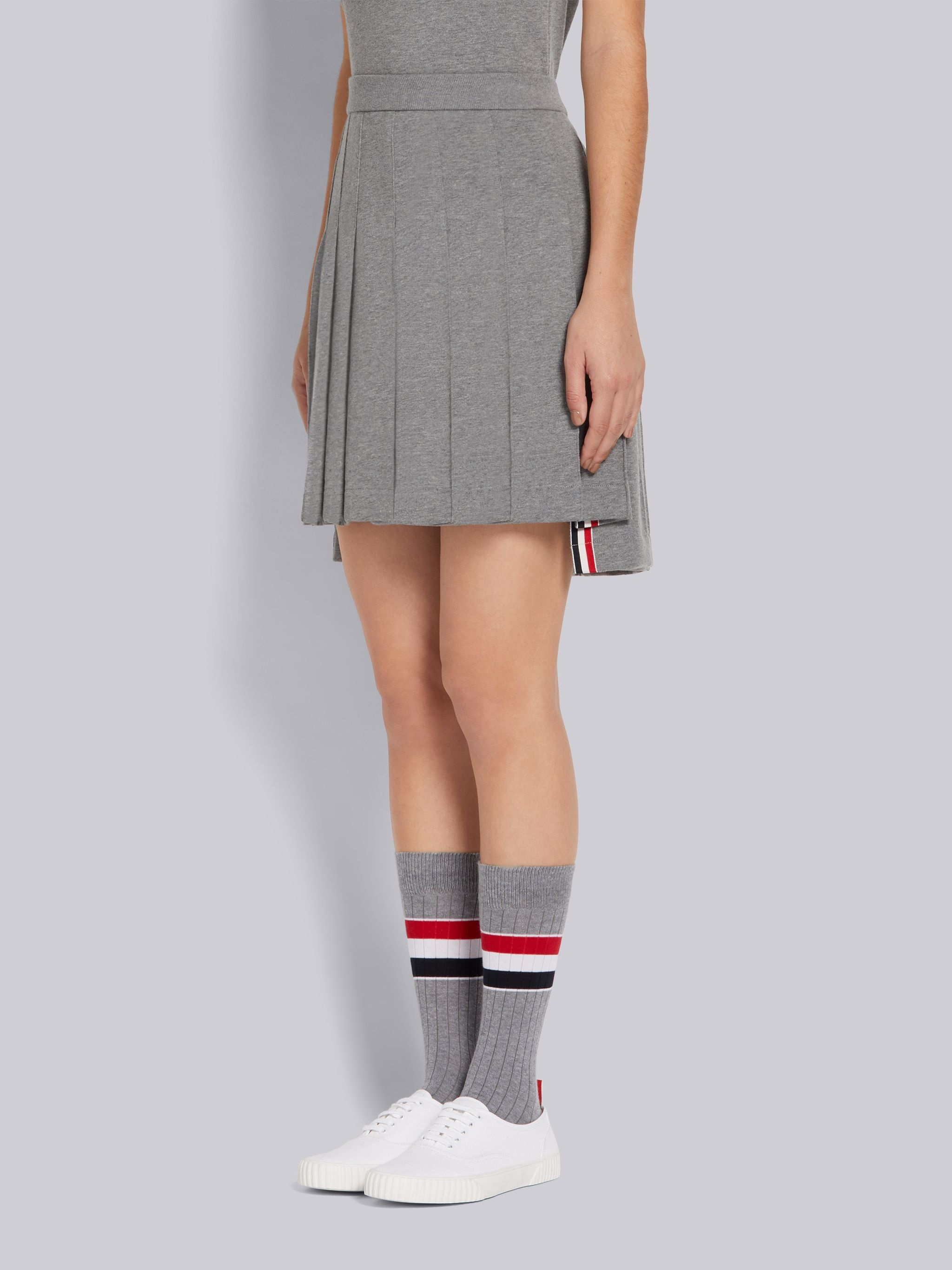 Medium Grey Cotton Loopback Pleated Mini Skirt - 2