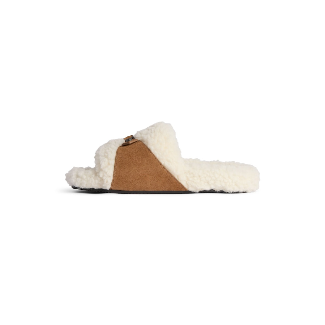 Women's Furry Slide Sandal in Off White/brown - 4