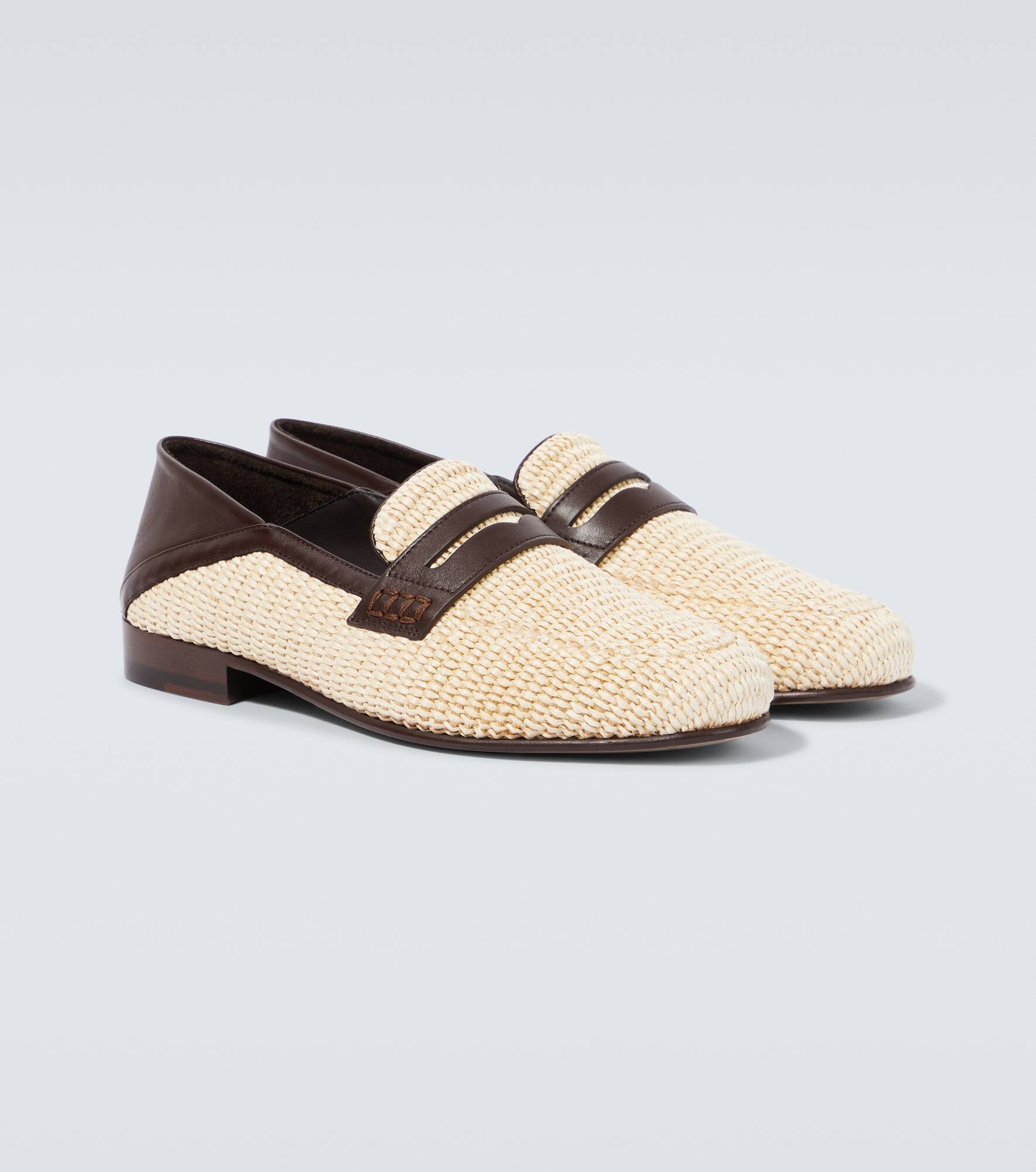 Padstow leather-trimmed raffia loafers - 5