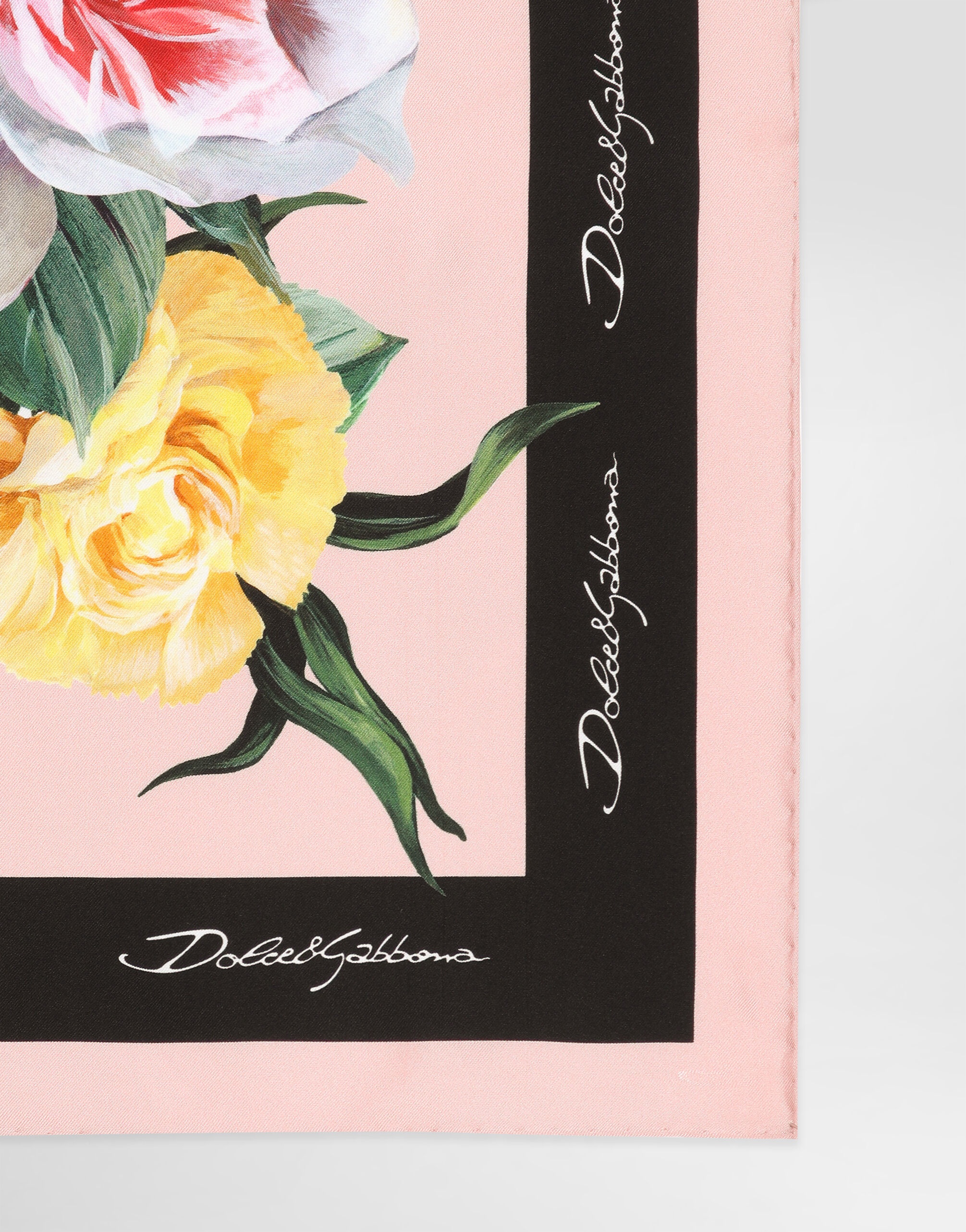 Rose and peony-print silk twill foulard (50x50) - 2