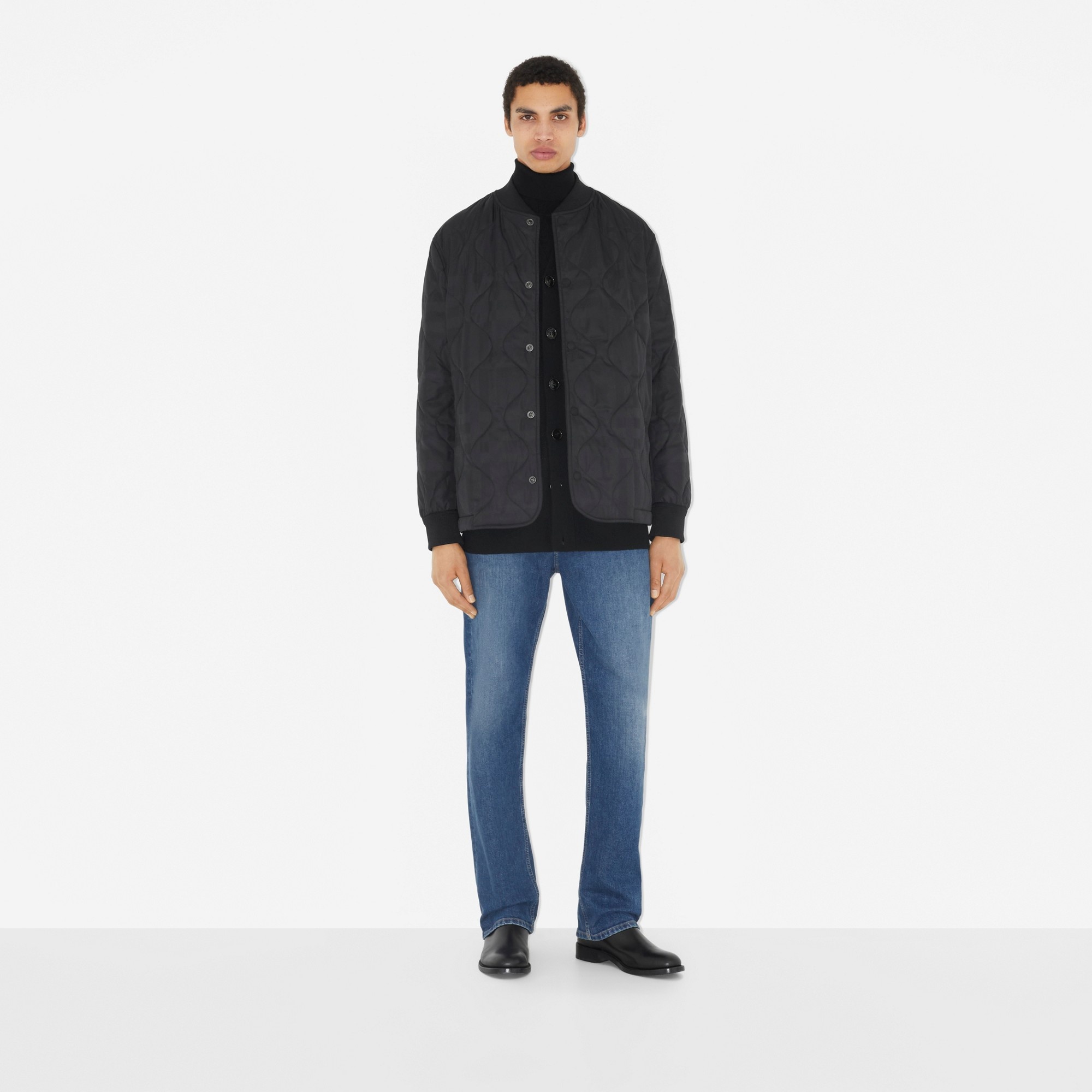 Quilted Check Nylon Bomber Jacket - 2