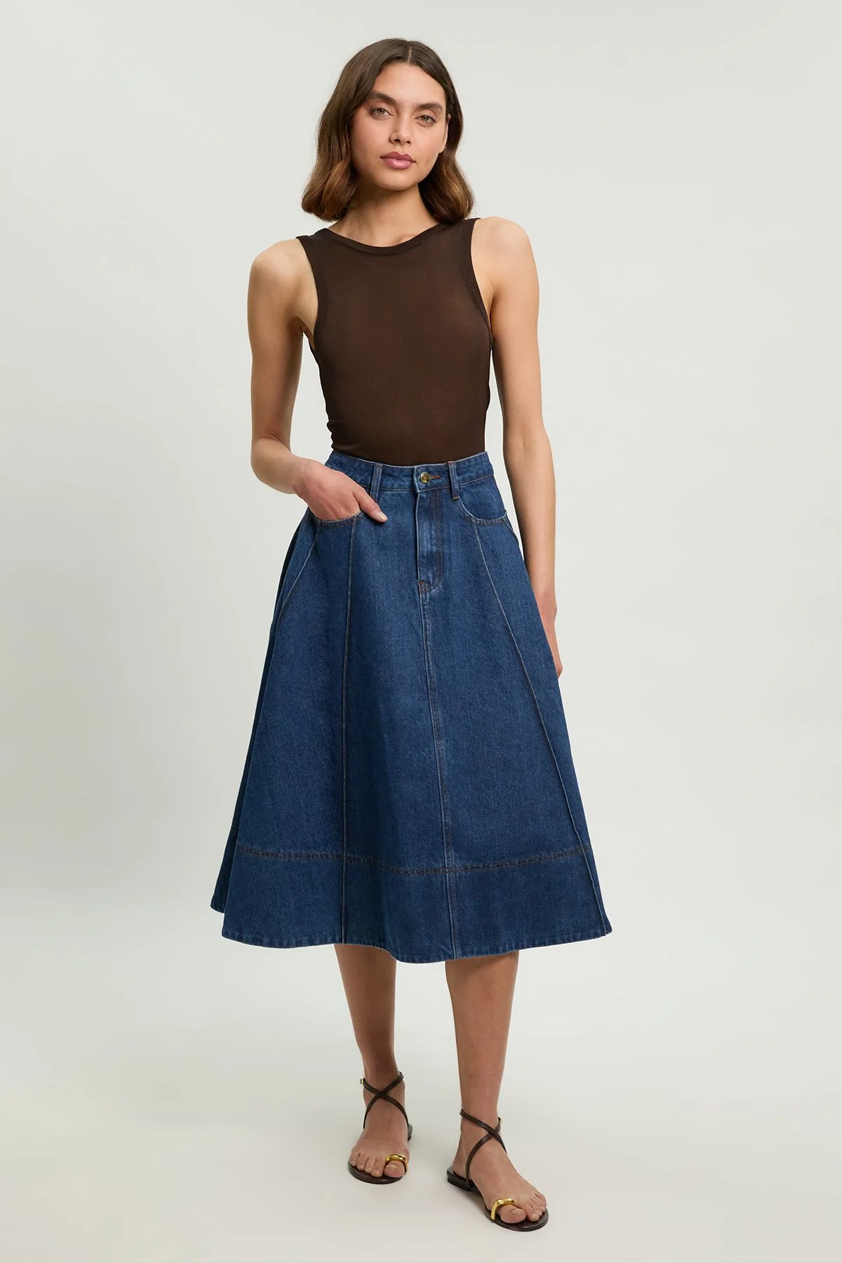 Denim Full Midi Skirt - 1