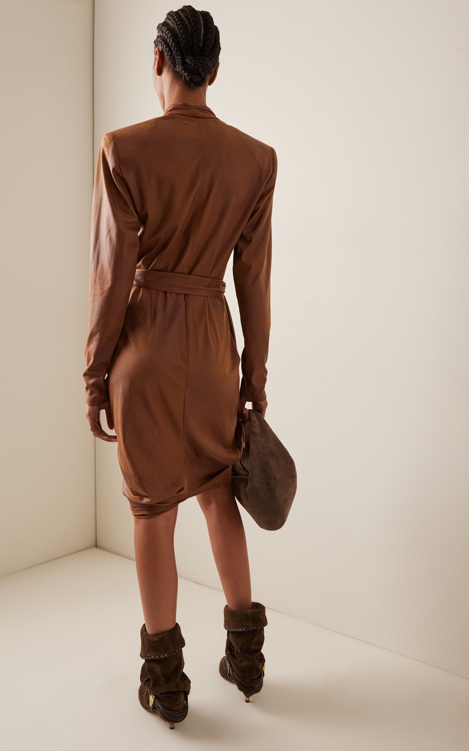 Aleora Burnished Satin Mini Wrap Dress brown - 4