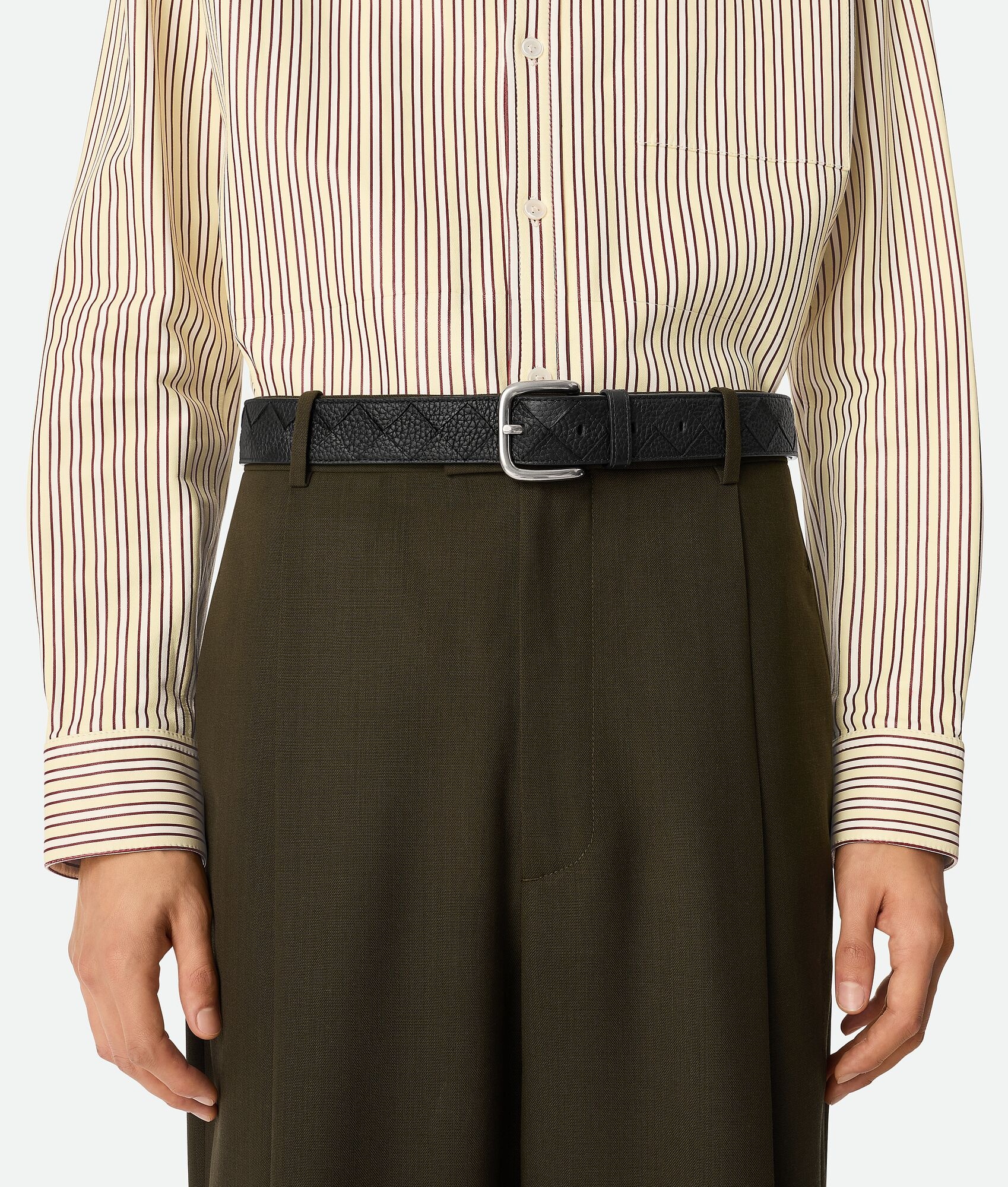 ベルト BOTTEGA VENETA   taurillon belt in grained woven leather Italian Bottega Veneta Woven Intrecciato Brown Leather Belt