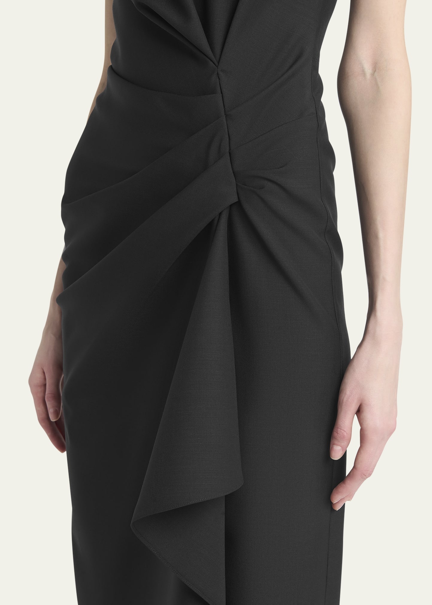 Gathered Side Wool Midi Dress - 5
