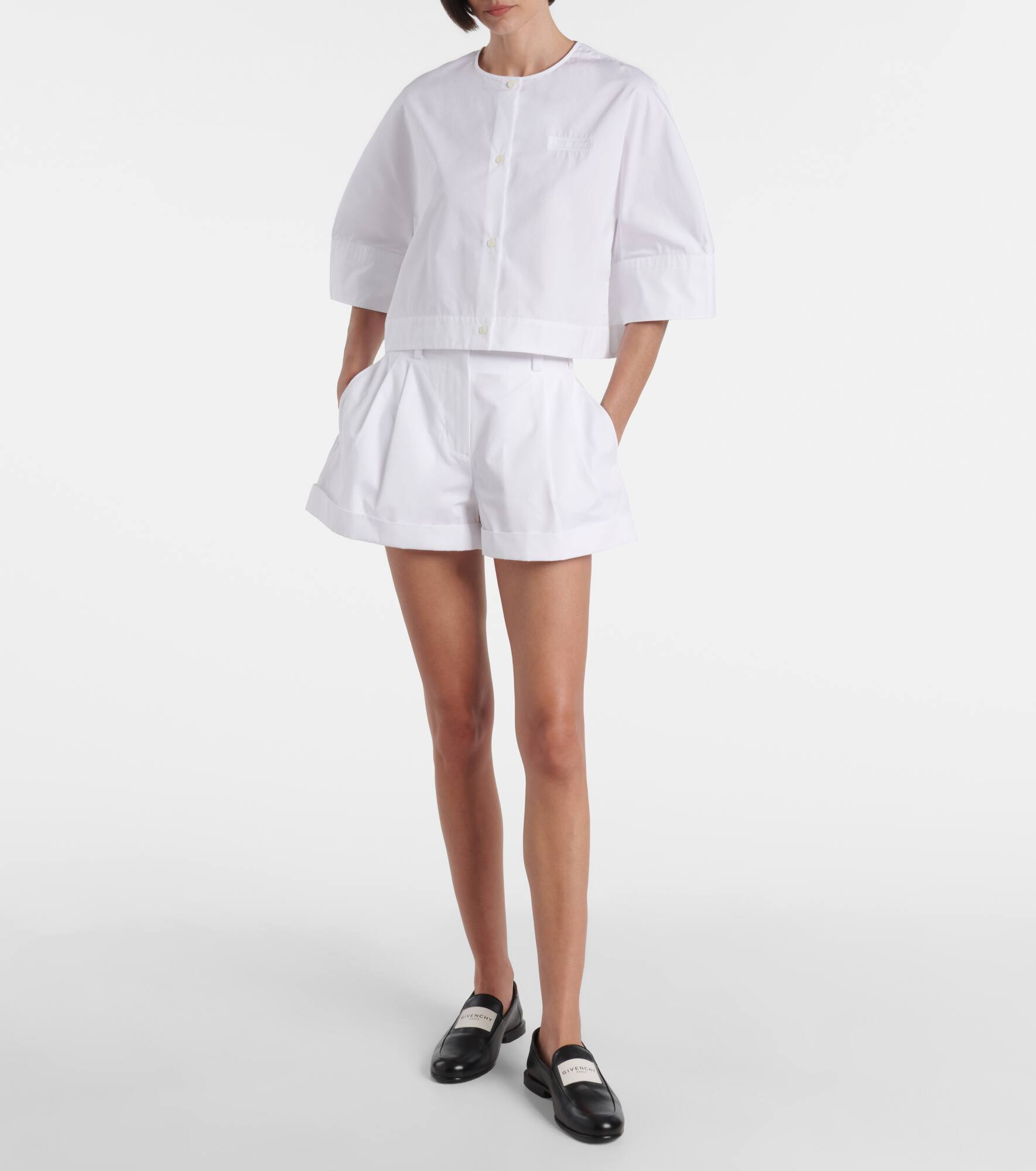 Pleated cotton poplin shorts - 5