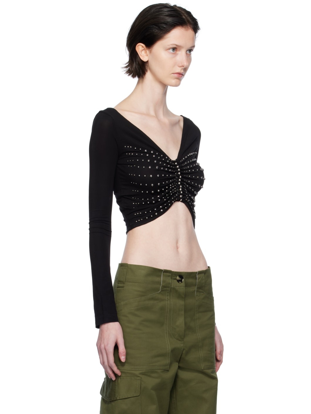 Black Studded Long Sleeve T-Shirt - 2