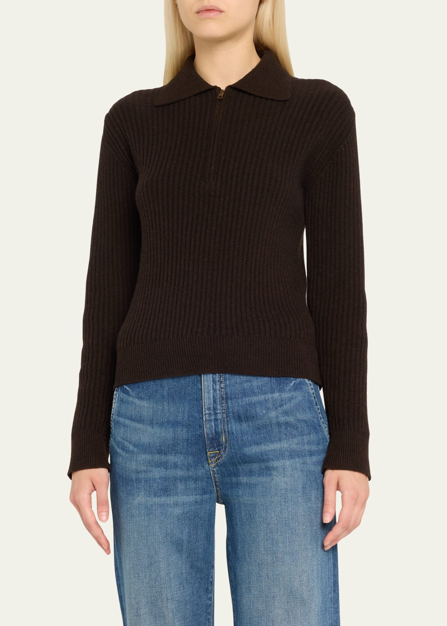 Braxton Zip-Front Polo Rib Sweater - 4