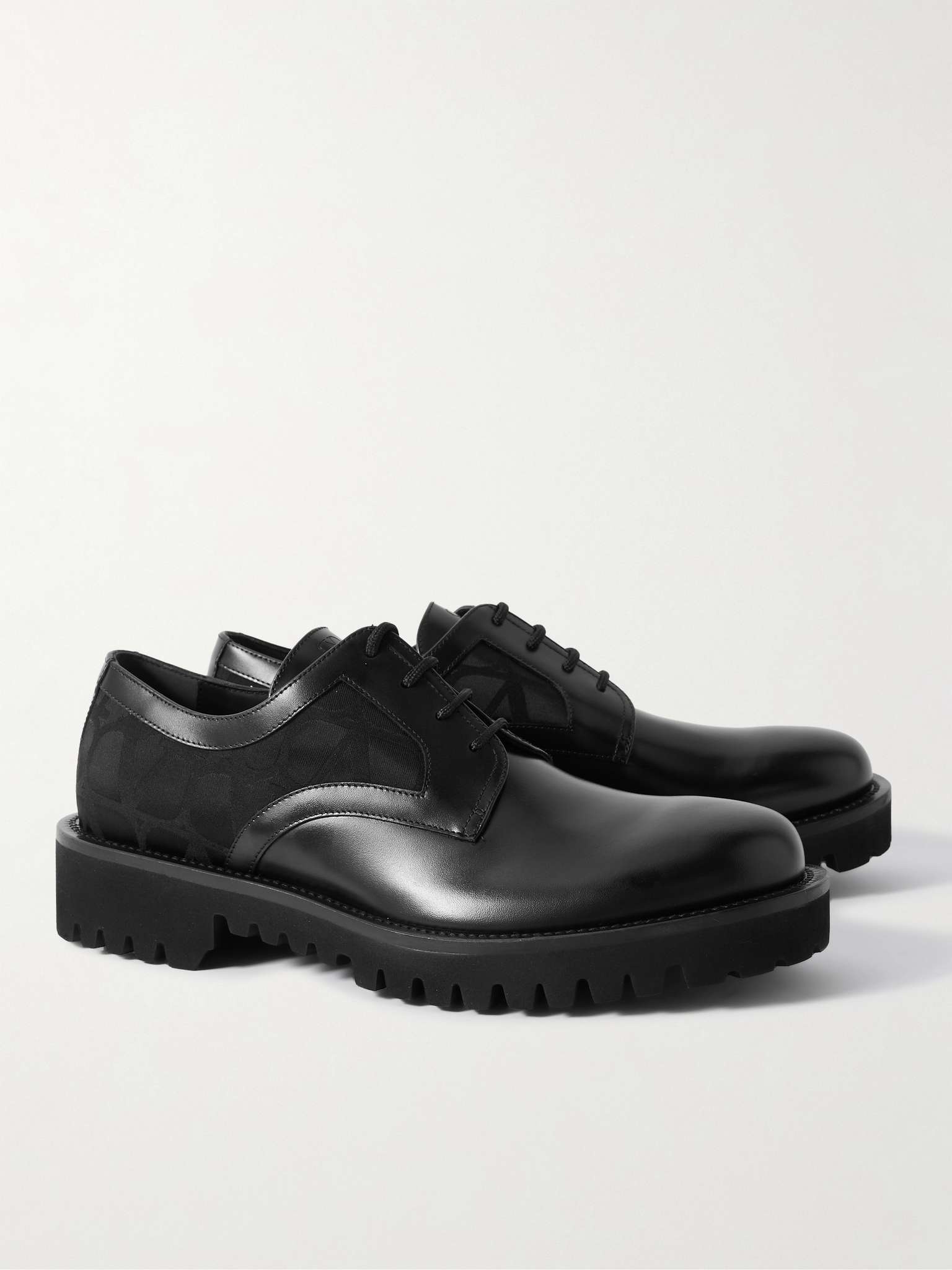 Glossed-Leather and Logo-Jacquard Satin Derby Shoes - 4