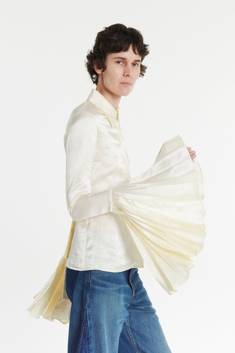 SATIN SHIRT WITH PLEATED BELL SLEEVES IVORY 6