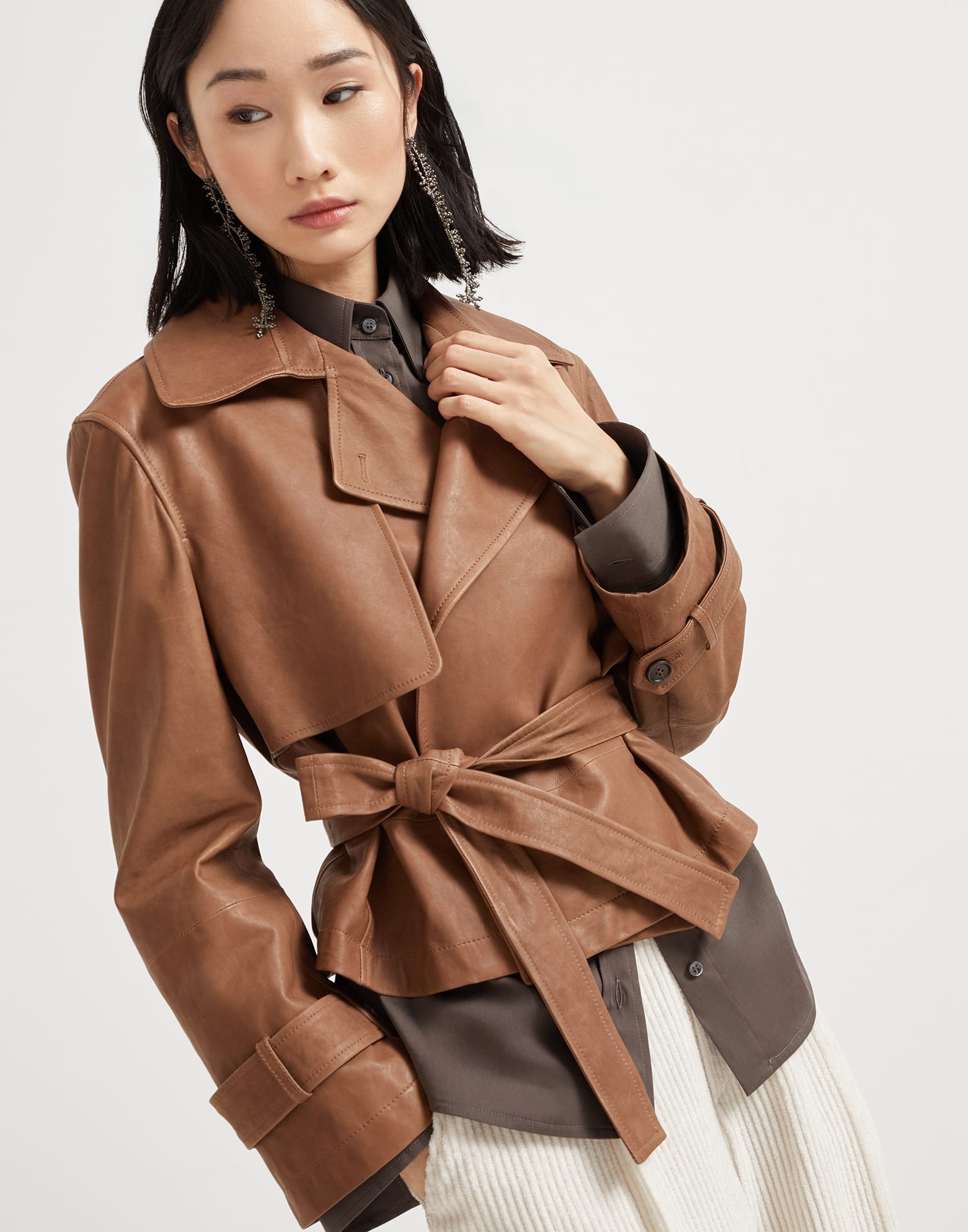 Vintage nappa leather cropped trench with monili - 4