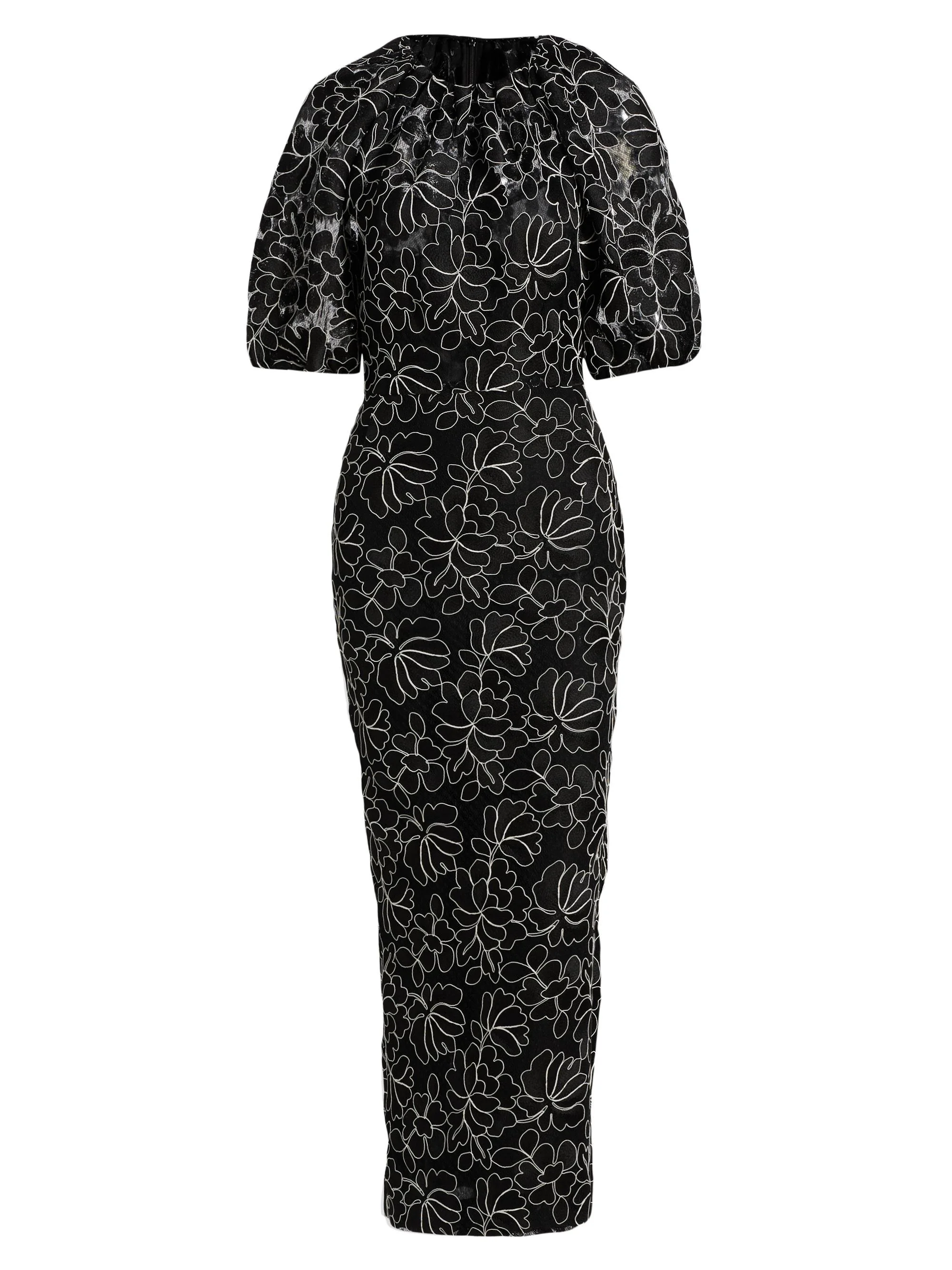 Women's Naomi Floral Lace Maxi Balloon-Sleeve Maxi Dress - Black Ivory - 1