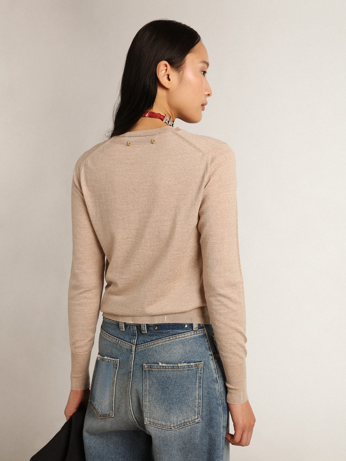 Women's sweater in light brown merino wool - 4
