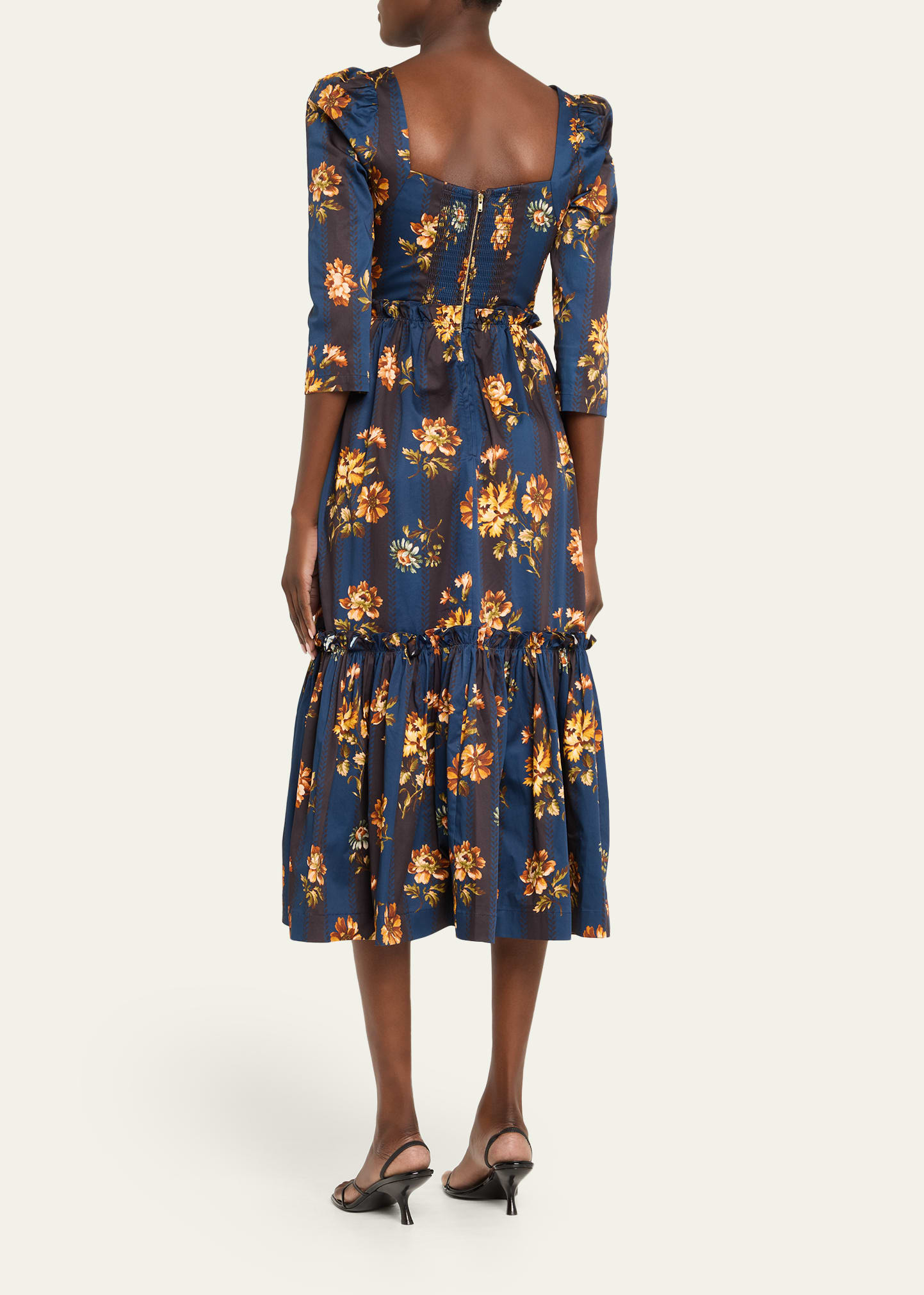 Blue Hill Printed Cotton Sateen Midi Dress - 3